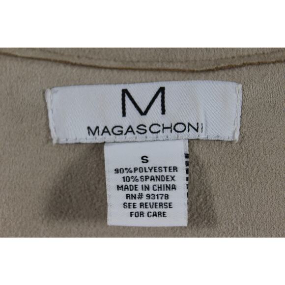 Magaschoni Faux Suede Belted Trench Coat Taupe Zip Pockets Size S - Picture 3 of 11